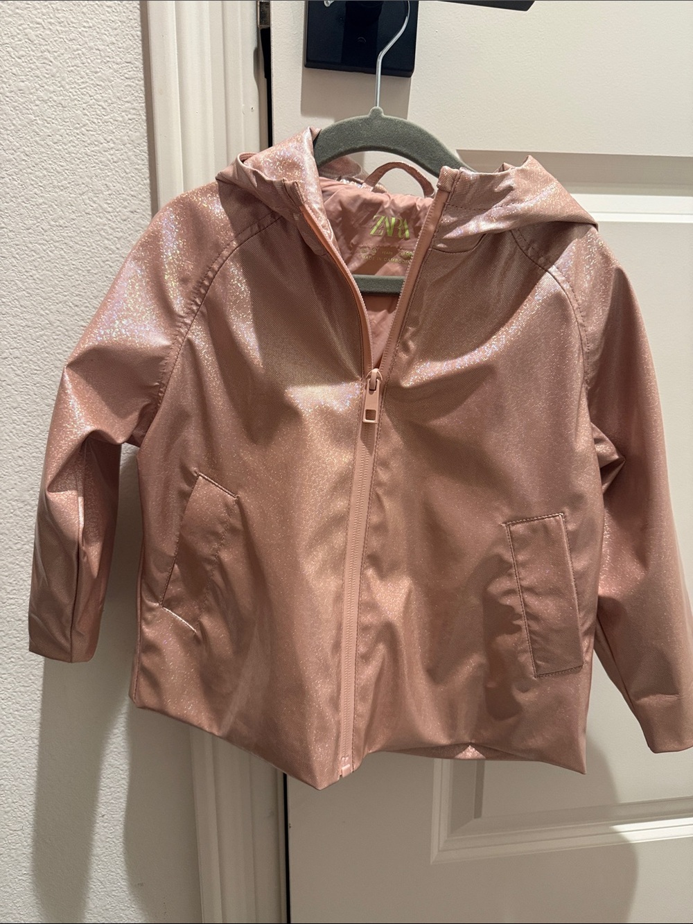 Zara Girls Pink Shimmer Hooded Raincoat